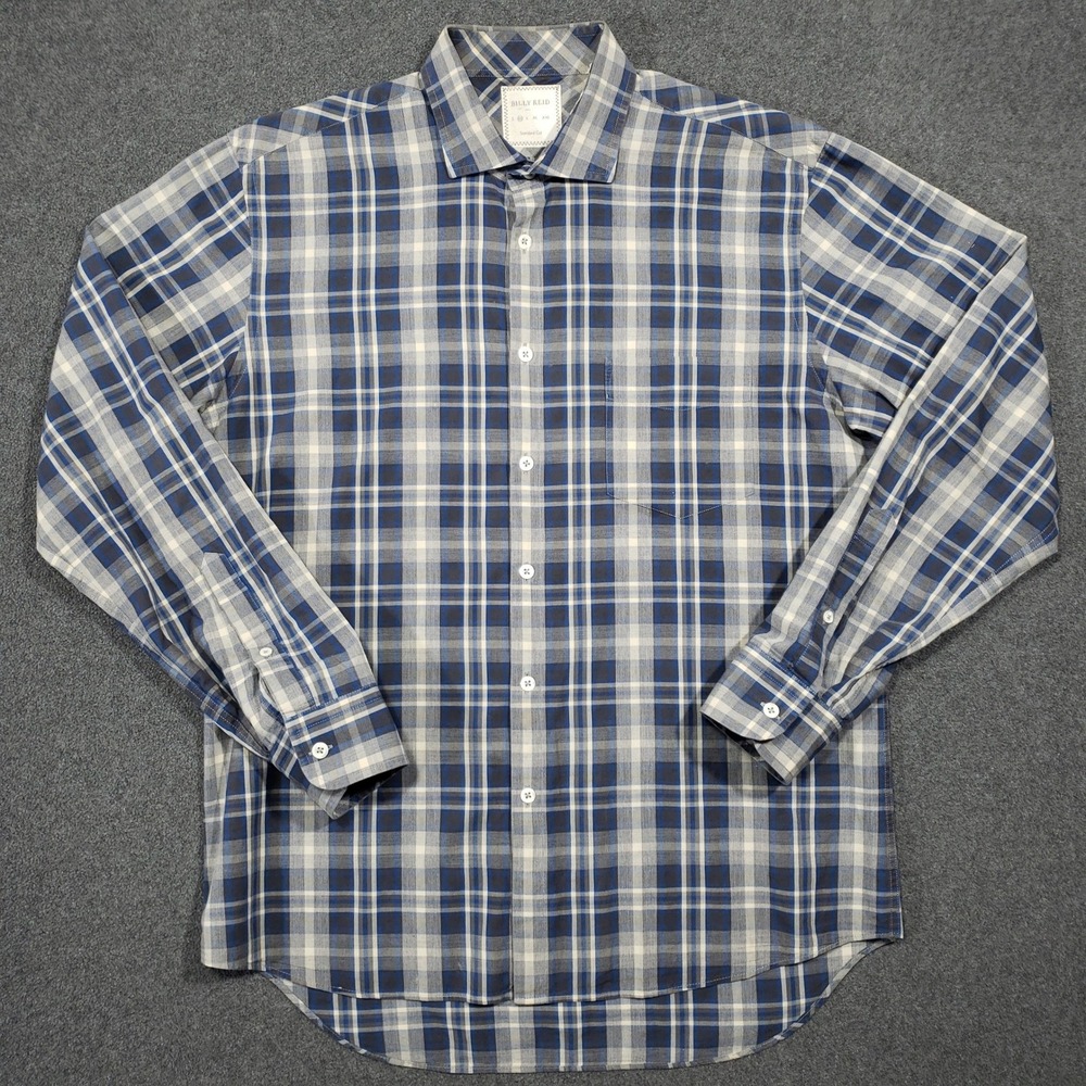 Billy Reid Standard Cut Button Up Shirt Men Medium Plaid Long Sleeve Spread Coll